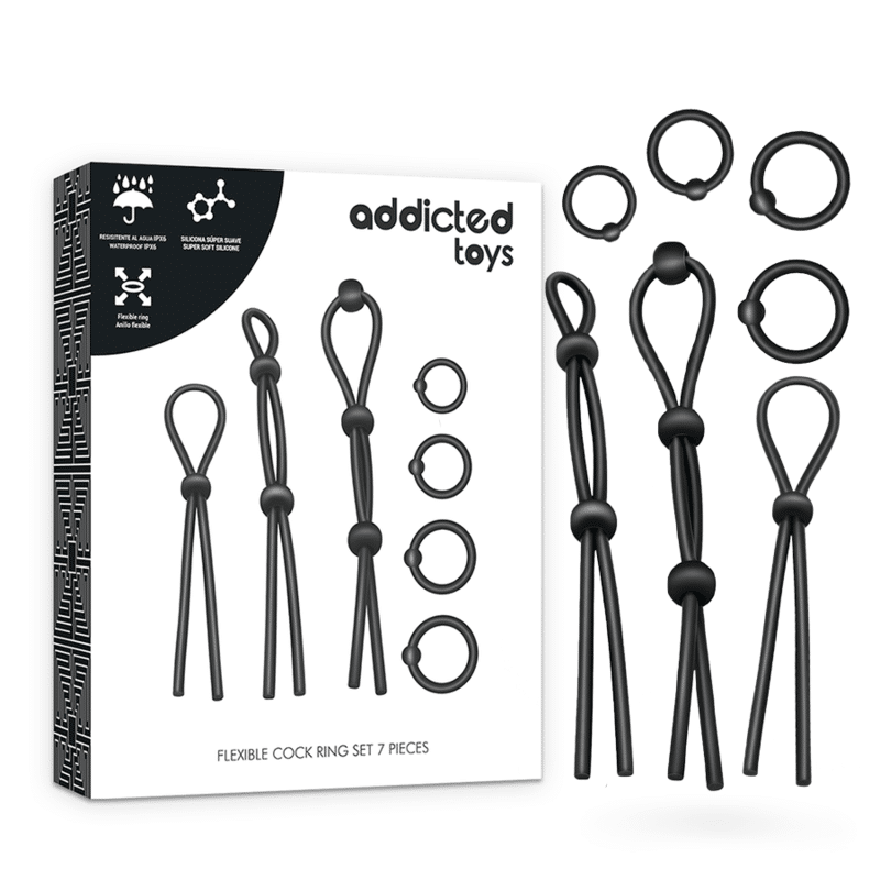 ADDICTED TOYS – ENSEMBLE DANNEAU PÉNIAL FLEXIBLE EN SILICONE 7 PIÈCES