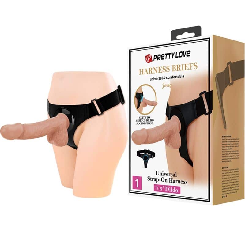 PRETTY LOVE – SLIP HARNAIS HARNAIS UNIVERSEL AVEC GODE JERRY 21,8 CM NATUREL