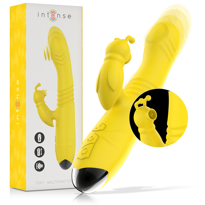 INTENSE – VIBRATEUR MULTIFONCTION TOKY UP  DOWN AVEC STIMULATEUR CLITORAL JAUNE