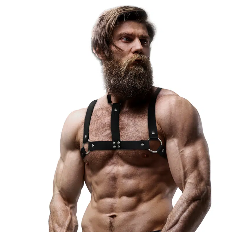 FETISH SUBMISSIVE ATTITUDE - HARNAIS POITRINE AJUSTABLE EN CUIR ÉCOLOGIQUE AVEC COLLIER POUR HOMMES – Image 3