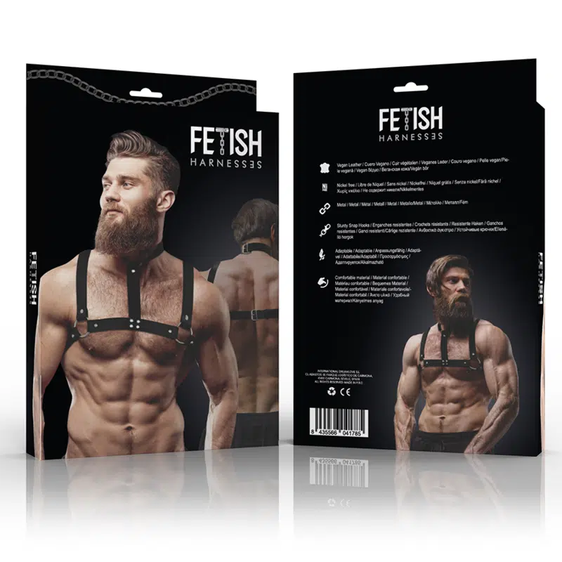 FETISH SUBMISSIVE ATTITUDE - HARNAIS POITRINE AJUSTABLE EN CUIR ÉCOLOGIQUE AVEC COLLIER POUR HOMMES – Image 2