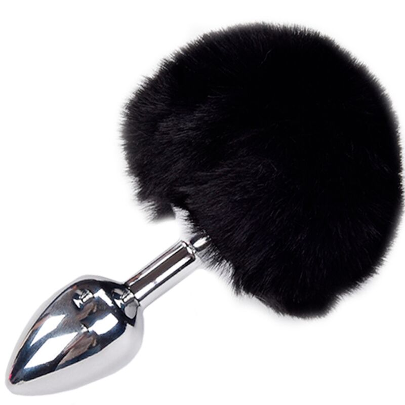 ALIVE – PLUG DE PLAISIR ANAL LISSE MÉTAL FLUFFY NOIR TAILLE L