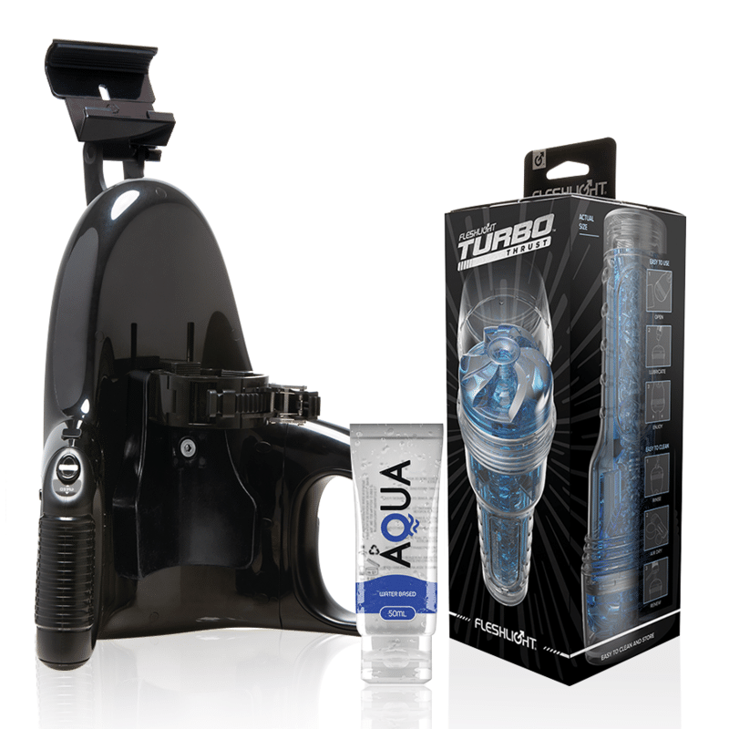 FLESHLIGHT – TURBO THRUST BLUE ICE + LANCEMENT UNIVERSEL + LUBRIFIANT QUALITÉ AQUA 50 ML