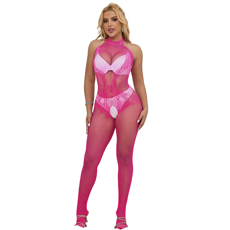 SUBBLIME – 952389 BODYSTOCKING RÉSILLE ET DENTELLE SANS FOURRURE AVEC COL MONTANT ROSE TAILLE UNIQUE