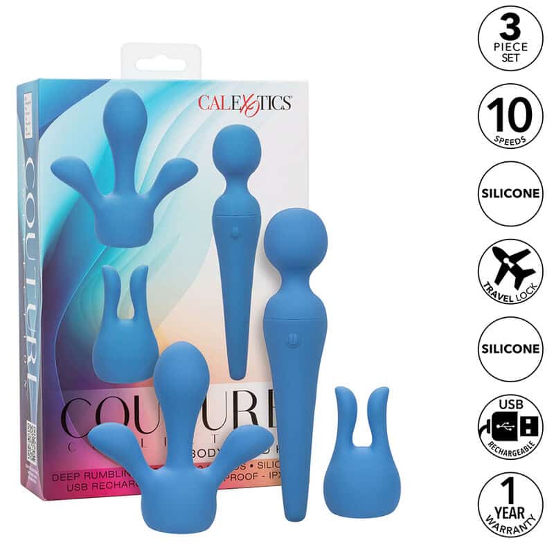 CALEXOTICS – COUTURE KIT VIBRATEUR WAND 10 VIBRATIONS BLEU