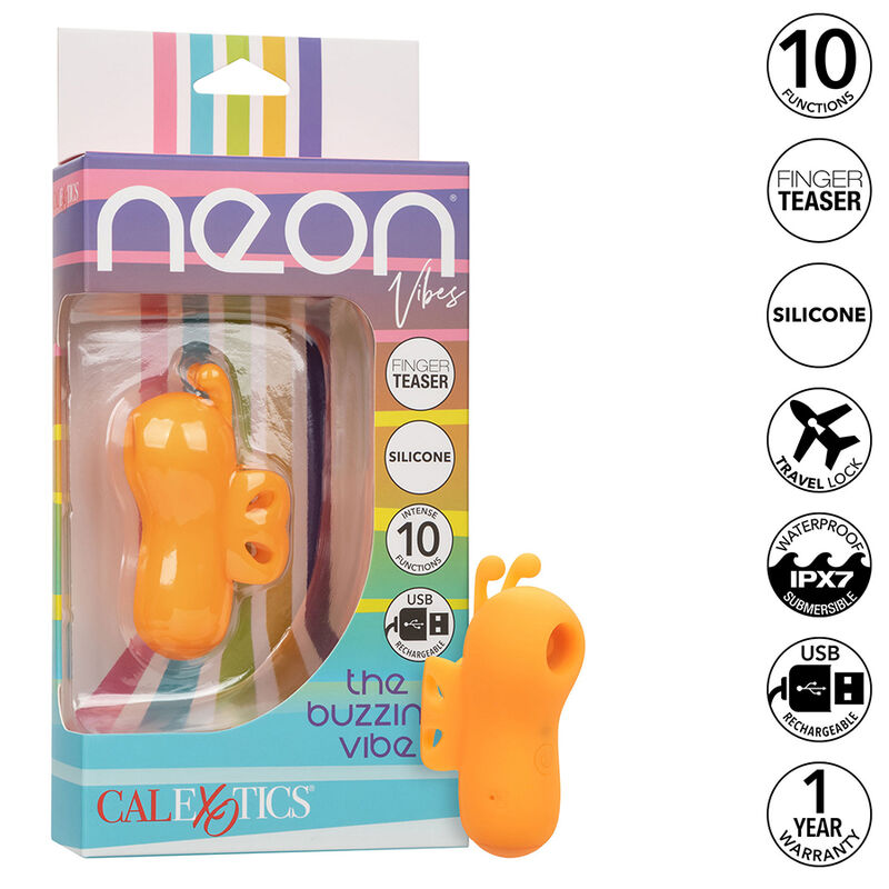 CALEXOTICS – NEON VIBES BUZZING VIBE LE STIMULATEUR DE DOIGTS 10 VIBRATIONS ORANGE