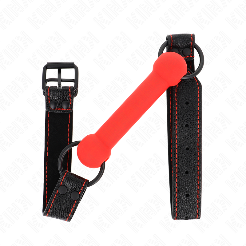 KINK – GAG EN OS AVEC SANGLE EN CUIRETTE ROUGE AJUSTABLE 41-57 CM