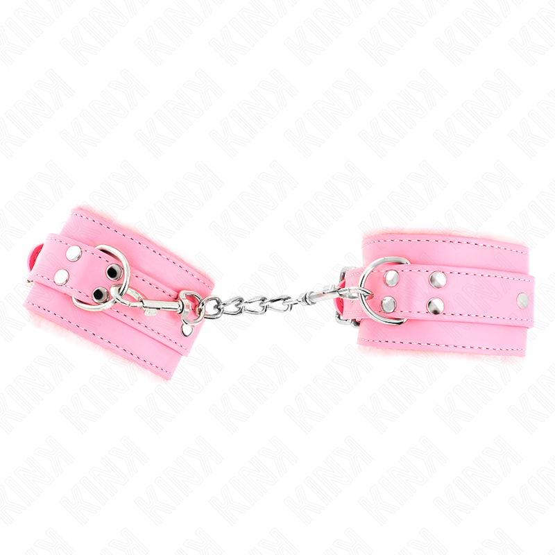 KINK – APPUI-POIGNETS DOUBLÉS DE FOURRURE ROSE AVEC CEINTURE ROSE RÉGLABLE 17-29 CM X 6 CM