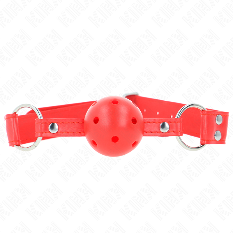 KINK – BÂILLON À BOULE DUR CREUX ROUGE COMPLET 62 x 2 CM