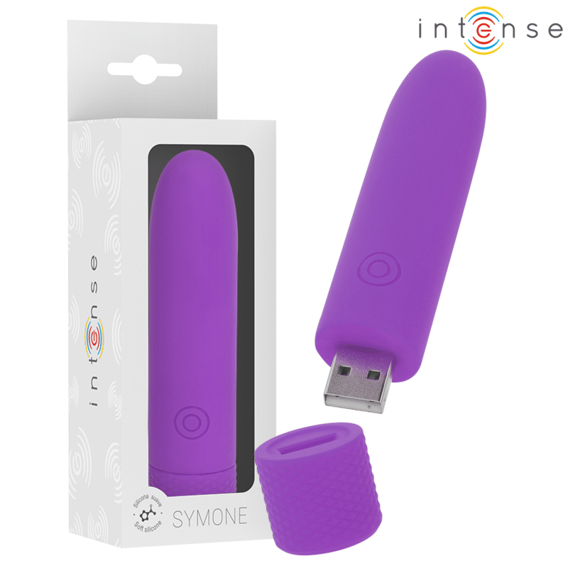 INTENSE – SYMONE BULLET VIBRANT RECHARGEABLE USB 8 VIBRATIONS VIOLET 10 X 2,2 CM