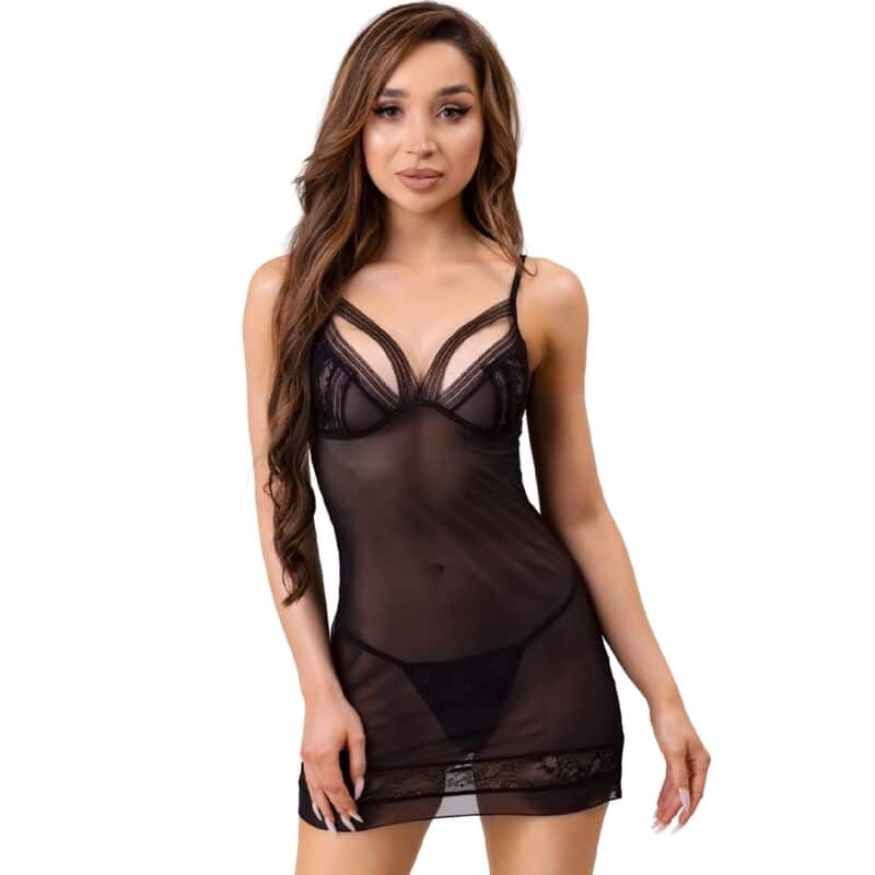LIVCO CORSETTI FASHION – PEIGNOIR + CHEMISE + STRING MELISENDA CF 1709 NOIR S