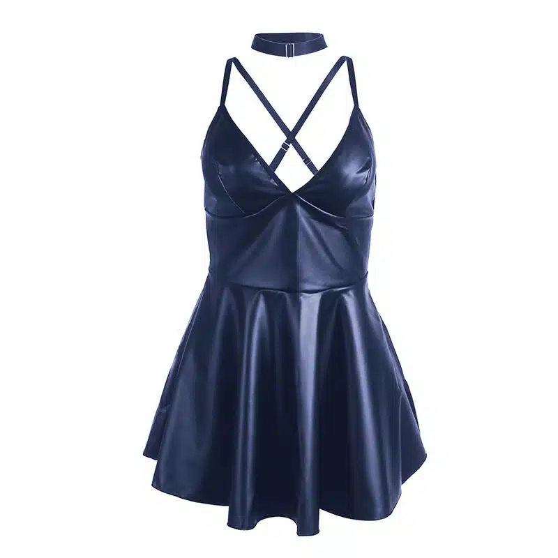 SUBBLIME - 955427 ROBE À BRETELLES EN CUIR BLEU L/XL – Image 5