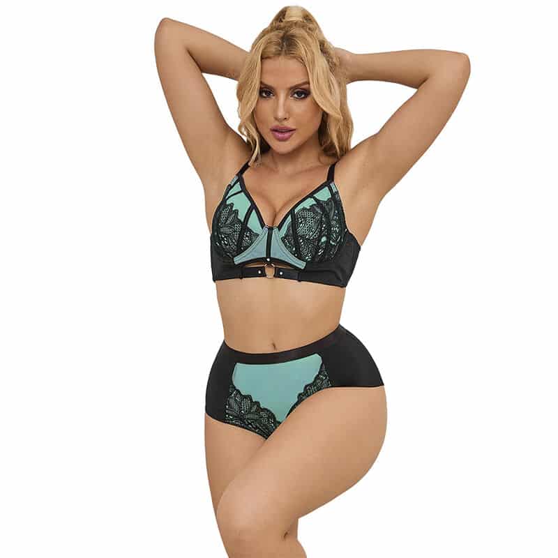 SUBBLIME – 955557 ENSEMBLE SOUTIEN-GORGE EN CUIR VERNI VERT AVEC FERMETURE ÉCLAIR S/M