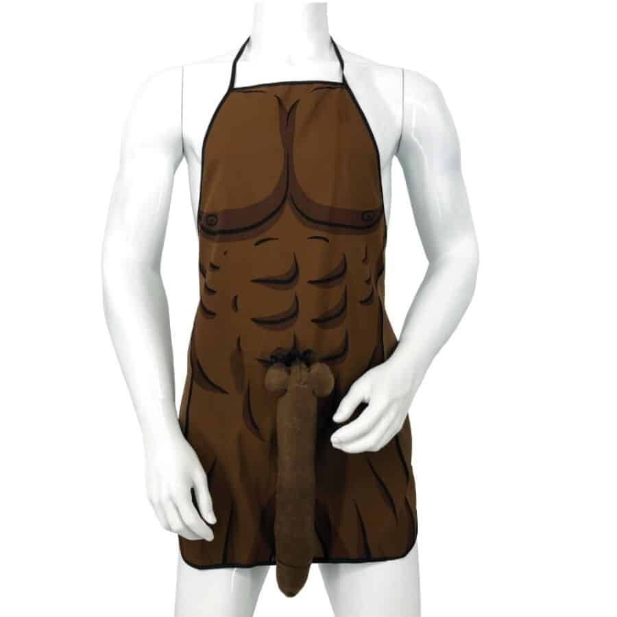 DIABLO PICANTE – TABLIER MUSCLÉ AVEC PÉNIS 3D EN TON MARRON
