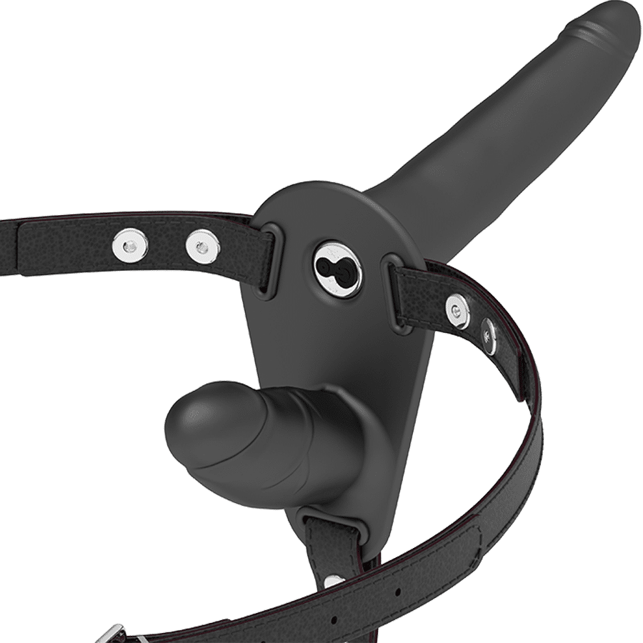 FETISH SUBMISSIVE HARNESS – VIBRATEUR NOIR DOUBLE PÉNÉTRATION