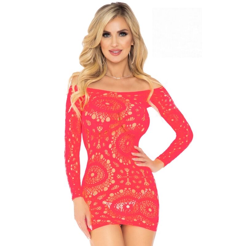 LEG AVENUE – ROBE MINI À MANCHES LONGUES EN DENTELLE AU CROCHET ROUGE TAILLE UNIQUE
